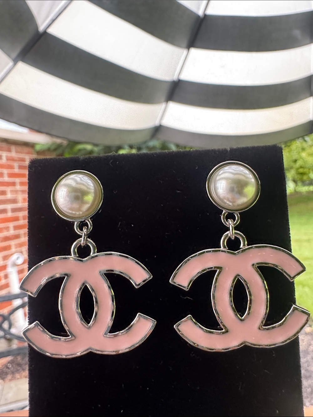 Earrings  Pink Enamel Drop Earrings with Pearl-Style Studs